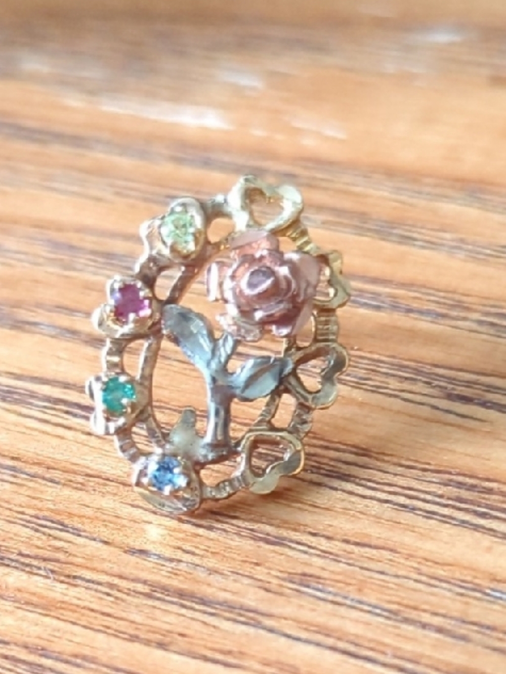 10k Gold Vintage Floral Multicolor Stone Pin - Women Jewelry